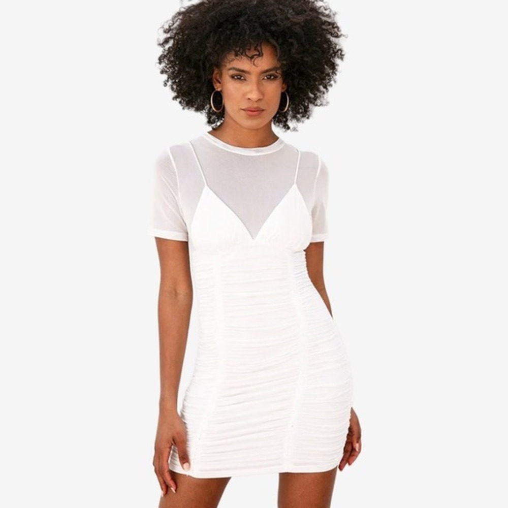 Sabo Skirt Kaylani Mini Dress Size XS White Mesh Ruched - Picture 4 of 9